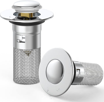 Bathroom Sink Pop Up Drain Stopper-Brass Bullet Core Bathroom Sink Drain Strainer with Removable Stainless Steel Filter Basket Hair Catcher-Universal Basin Sink Plug Replacement Fit 1.02''-1.2'' Drain