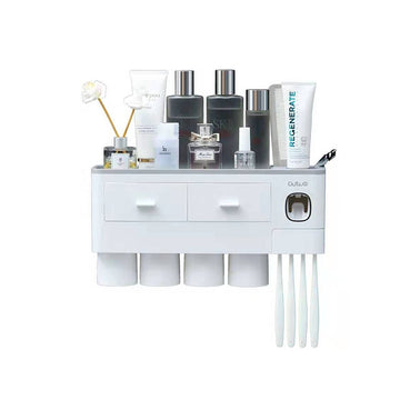 Bathroom Storage Rack w/ Automatic Toothpaste Squeezer