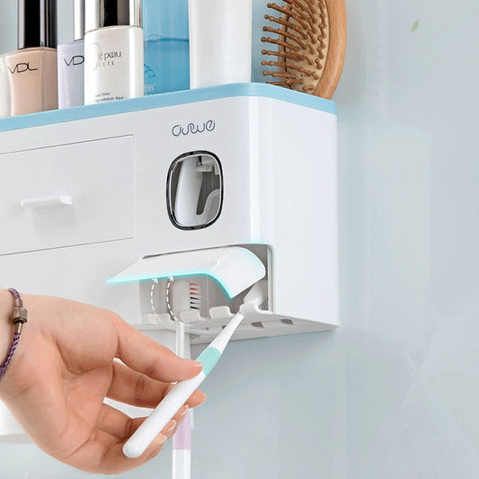 Bathroom Storage Rack w/ Automatic Toothpaste Squeezer