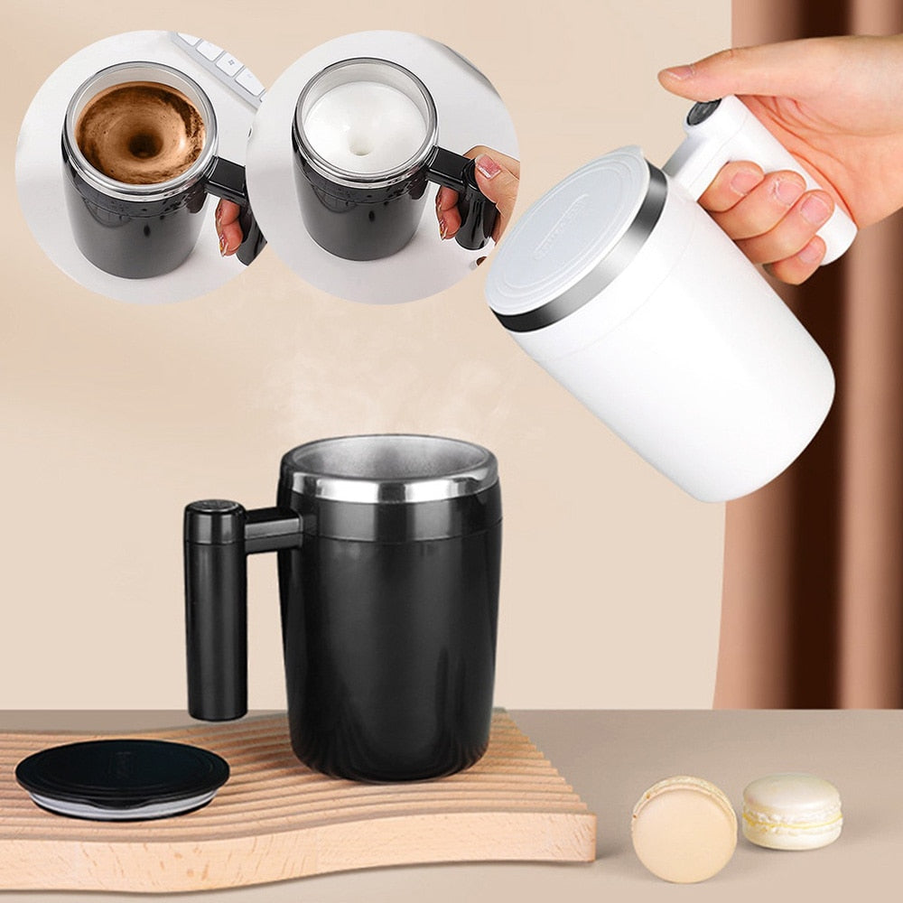 Self Stirring Coffee Mug,Rechargeable Automatic Magnetic Mixing Stainless Steel Cup with Lid for Coffee Tea Hot Chocolate Milk Cocoa 380ml/13oz Black Electric Mixer Mug Best Gift