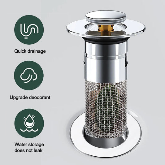 Bathroom Sink Pop Up Drain Stopper-Brass Bullet Core Bathroom Sink Drain Strainer with Removable Stainless Steel Filter Basket Hair Catcher-Universal Basin Sink Plug Replacement Fit 1.02''-1.2'' Drain